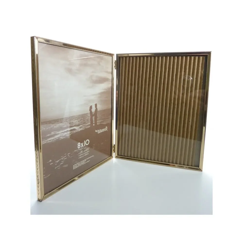 Vintage 1970s Gold Folding Double Picture Frame 8x10 Bifold Twin Photo Display